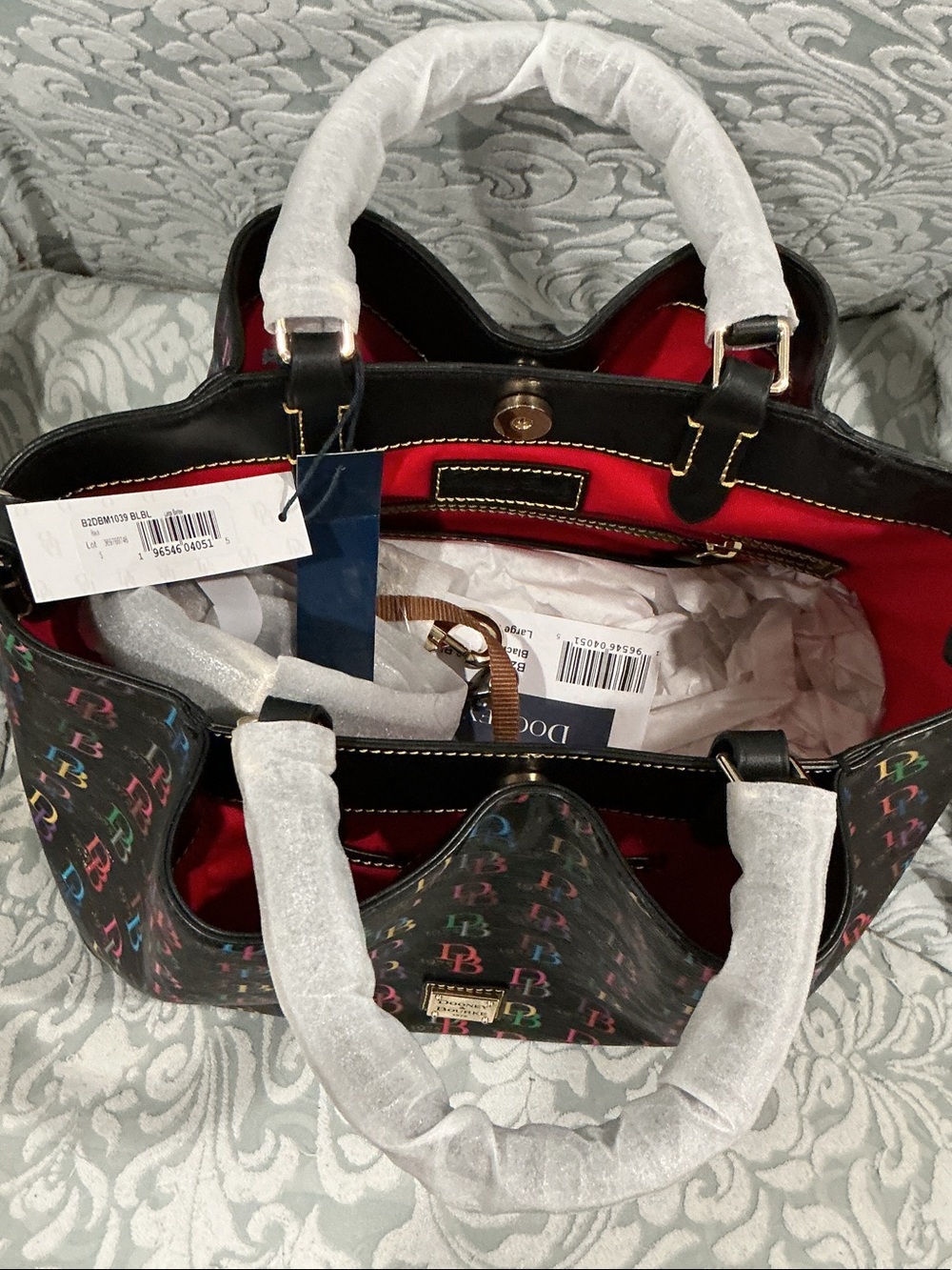 Dooney & Bourke Black Tote with Multicolor DB Print - Picture 5 of 8